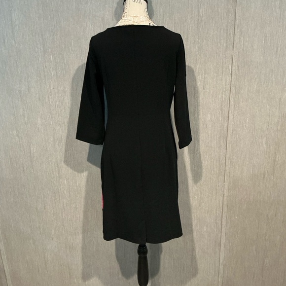 Zoe+Phoebe Asymmetrical Black and Pink Sheath Dress with 3/4 Sleeves Size Large - Picture 3 of 7